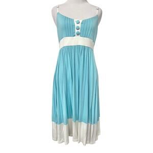 Vintage Babydoll Midi Dress S Blue White Colorblock Twee Retro Mod 60's Dainty